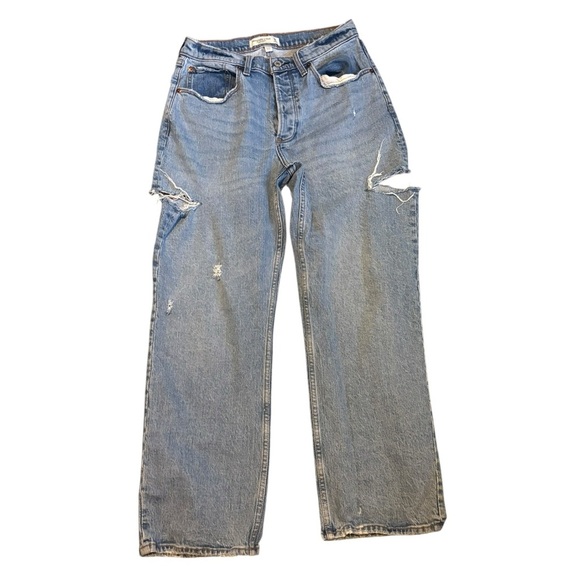 Abercrombie and Fitch The 90s Baggy Low Rise Distressed Side Slits Size 28 - Picture 1 of 5